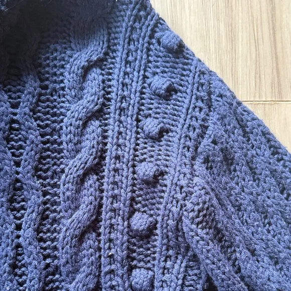 Anthropologie Navy Cable-Knit Turtleneck Sweater Dress - Picture 3 of 4